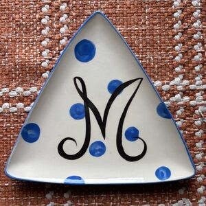 Vintage Gail Pittman Monogram Blue Letter M  Triangle Salad Plate Size 10”